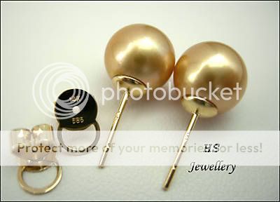 HS Round Golden South Sea Cultured Pearl 10.1mm Stud Earrings Top 